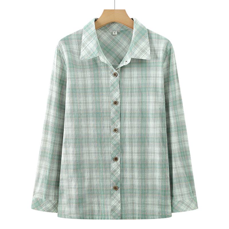 Women s 2026 Summer Pure Cotton Plaid Shirt – Stylish All-Cotton Cardigan for Middle-Aged and Elderly 5XL (up to 155 lbs)