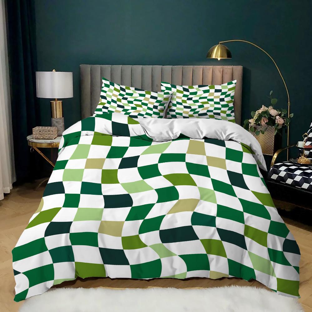 

Шахматная клетка Шашечная клетка Комплект 3D Цифровая полосатая печать Набор стеганого одеяла Постельное белье Комплект из трех предметов 135 * 200 (two-piece set) 90g