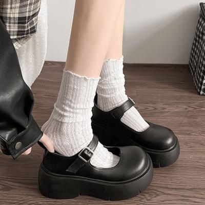 Rundkopf erhöhte dicke Sohle Mary Jane kleine Lederschuhe Damen 2025 neu Frühling und Herbst vielseitiger Rock flache Öffnung dicker Absatz einzelne Schuhe