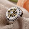 Vintage Compass Design Shiny Crystal Star Thai Silver Men Punk Ring Hand Accessories Gifts