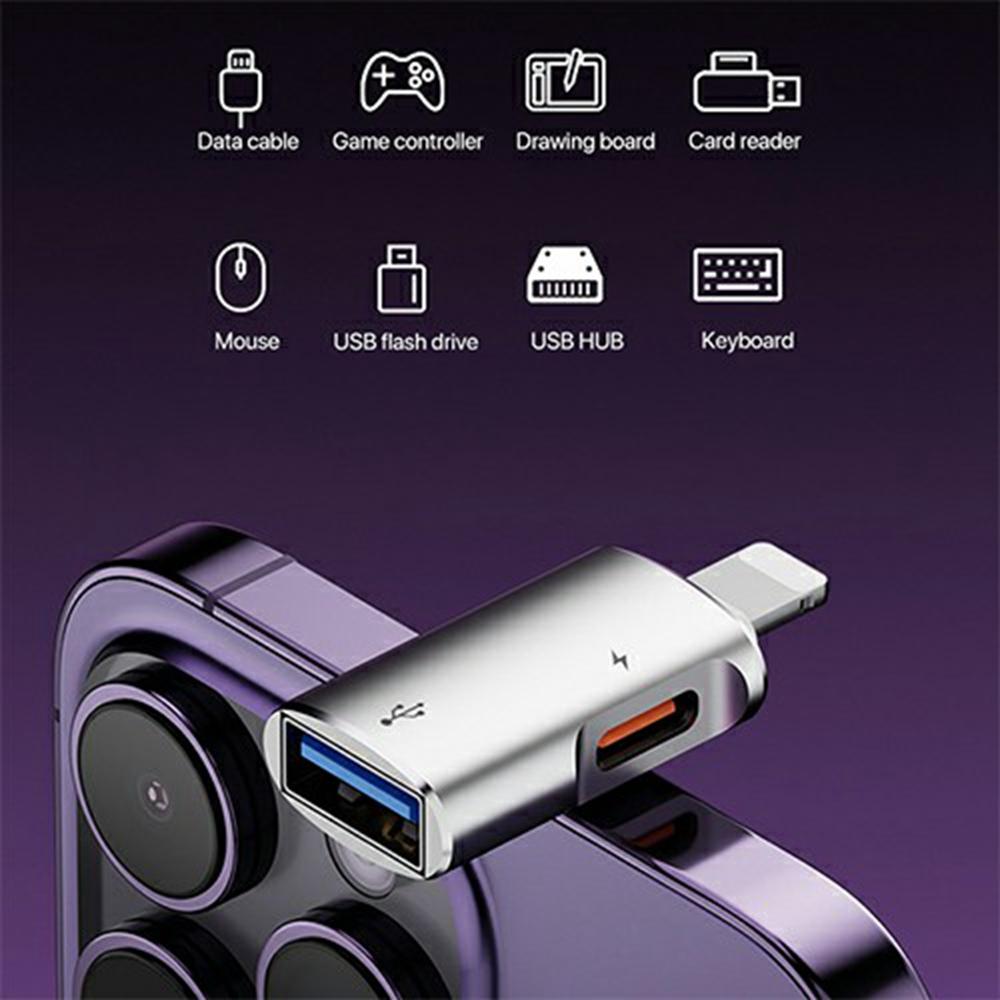 

8 Pin to USB-A/Type-C Mini Converter Plug and Play Aluminum Alloy OTG Adapter Black