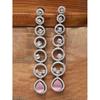 Oxidised Silver-Plated American Diamond Studded Circular Shaped Drop Earrings for Girls and Women