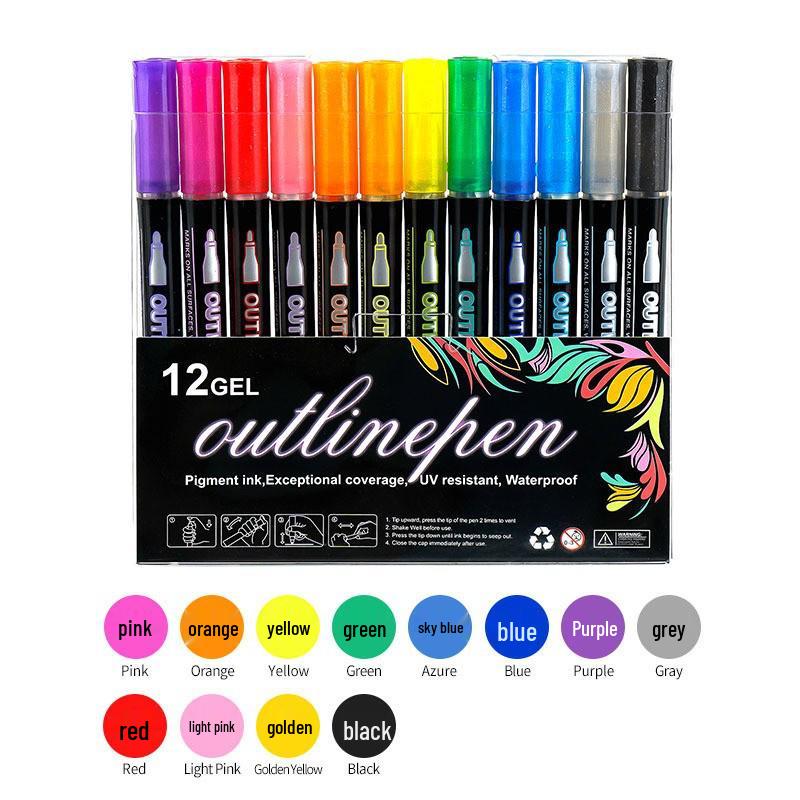 Dreamy Shimmer Metallic Double-Line Outline Pens - 48 Colors for DIY Journaling & Christmas Highlighting
