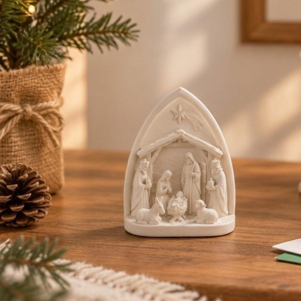Desktop Ornaments Holy Family Sculpture Resin Christmas Manger Statue Window Sill