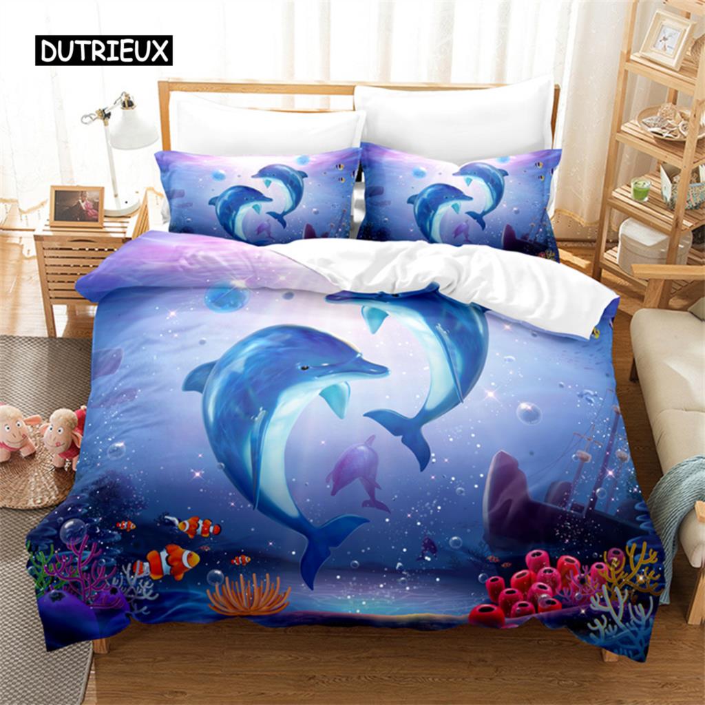 Modrý delfín design Povlečení Sada Přikrývka Sada 3d Povlečení Digitální Tisk Ložní Prádlo Queen Size Sada Povlečení Módní Design