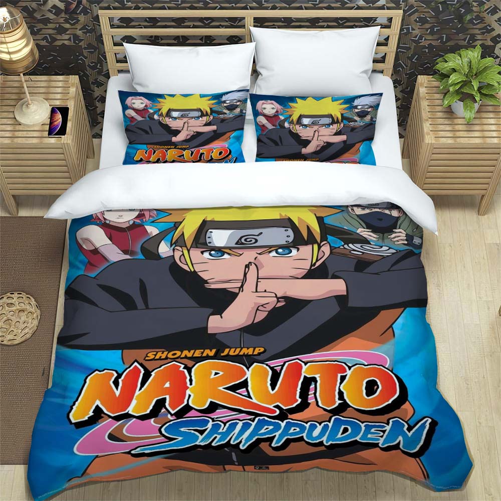 New 3D-Printed Cartoon Anime Uzumaki Naruto Bedding Set – Duvet Cover Set – A Luxurious Gift for Teens, Suitable for Double/Sing