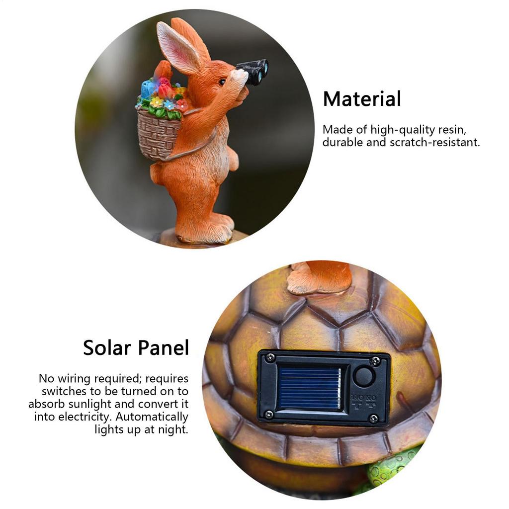 Solar Garden Decoration Turtle Bunny Ornament Outdoor Resin Waterproof Fun Statue Craft With Warm Color LED Light