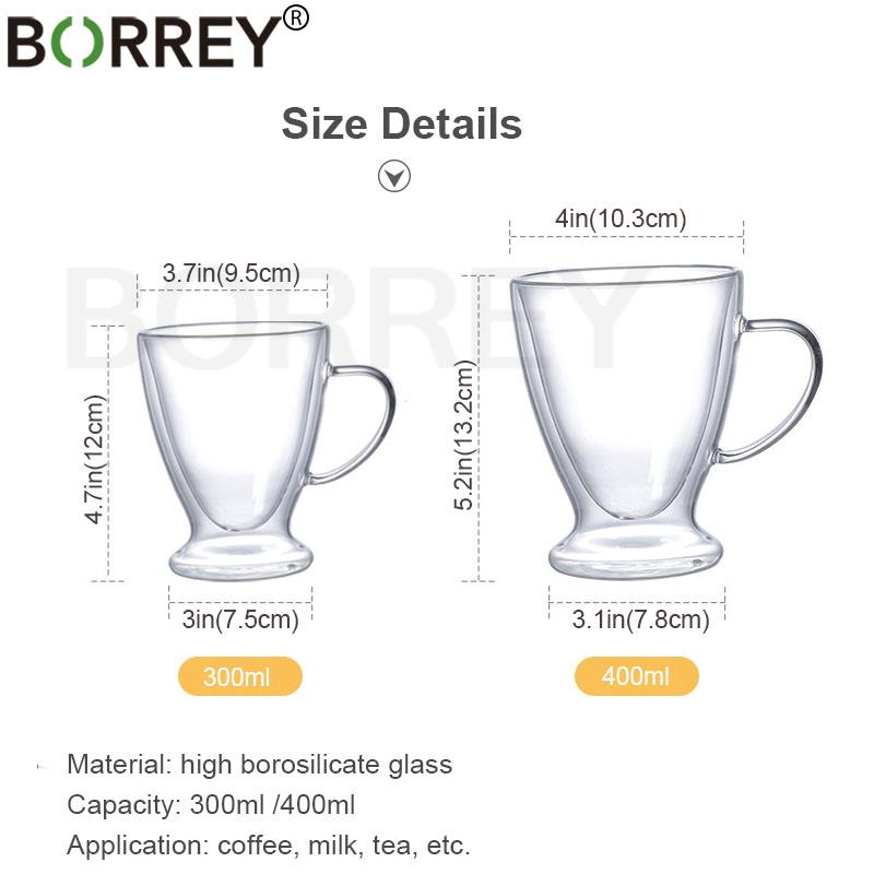 BORREY Double Wall Glass Mug High Borosilicate Heat Resistant Tea Milk Lemon Juice Coffee Water Cup Tumbler Mug Cappuccino Latte