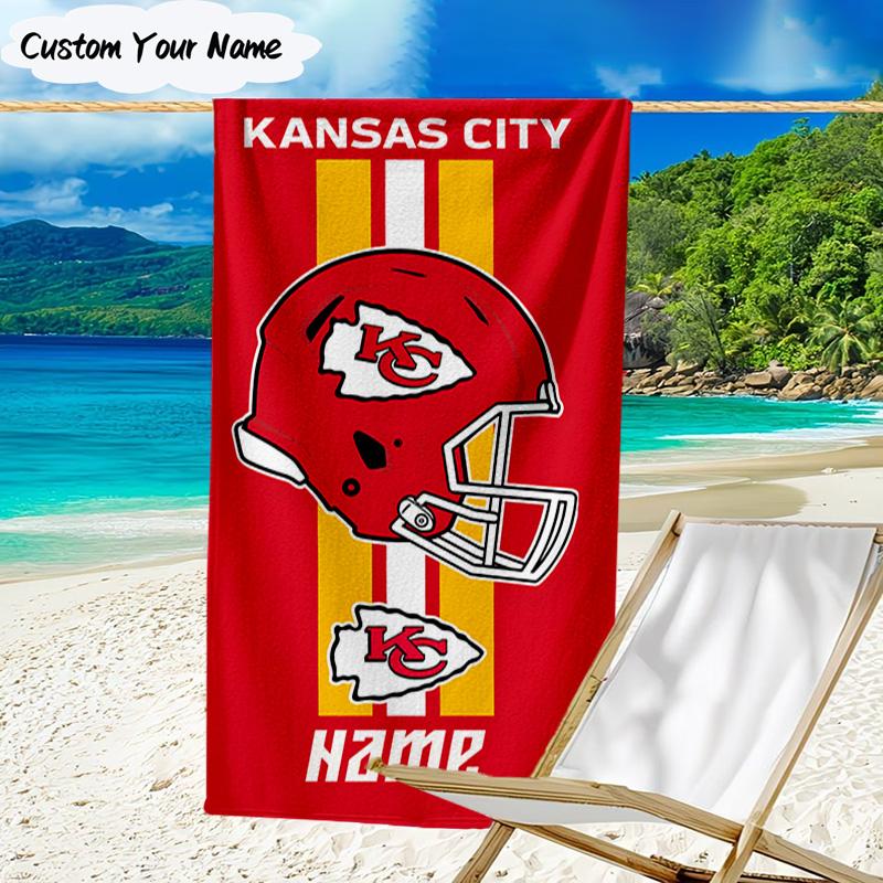 1PC Custom Name Beach Towel Kansas City Fan Gear Beach Towel, Suitable for Camping, Travel, Beach Accessories, Super Absorbent, Family Gift