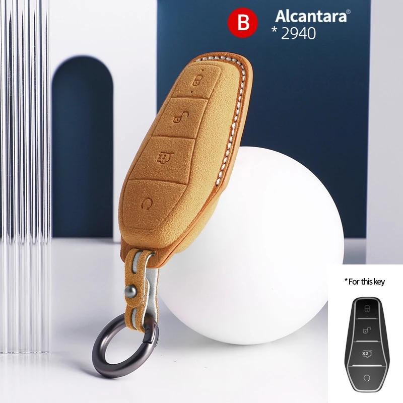 For BYD EA1 Han EV Qin Song Plus Dmi Yuan Plus Tang Atto 3 EV Car Key Case Accessories Styling Suede Leather Key Cover Keychain