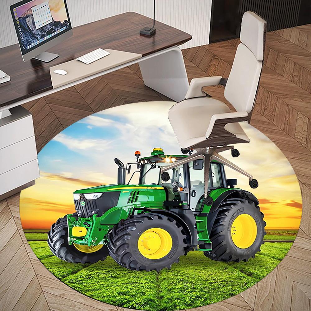 1pc Tractor Field Round Chair Mat Area Rug - Non-Slip, Floor Mat for Office, Bedroom, Home Decor Christmas Gift P0811439