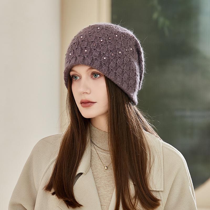 Hat Women's Autumn and Winter New Wool Hat Warm Winter Knitted Hat Women's Fashion Versatile Sequined Stack Hat
