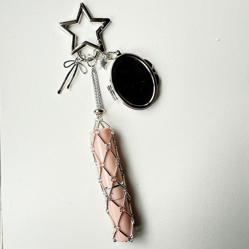 1pc Key Chain Charm Bag Accessories Net Pocket Interchangeable Stainless Steel Lip Balm Bag Keychain Lipstick Bag