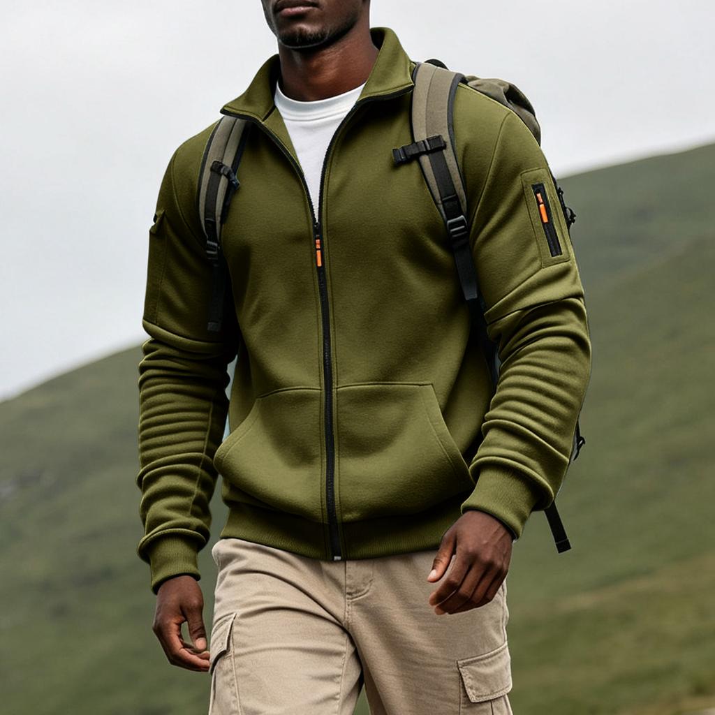 Men's Zip-Up Jacket with Multiple Pockets for Running Fitness Casual Wear