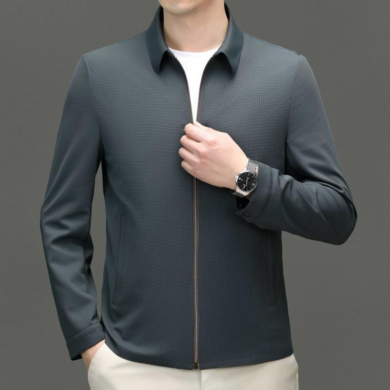 High-end Jacket Men's Spring and Autumn Business Casual Lapel Executive Mulberry Silk Top Men's Middle-aged Dad Wear