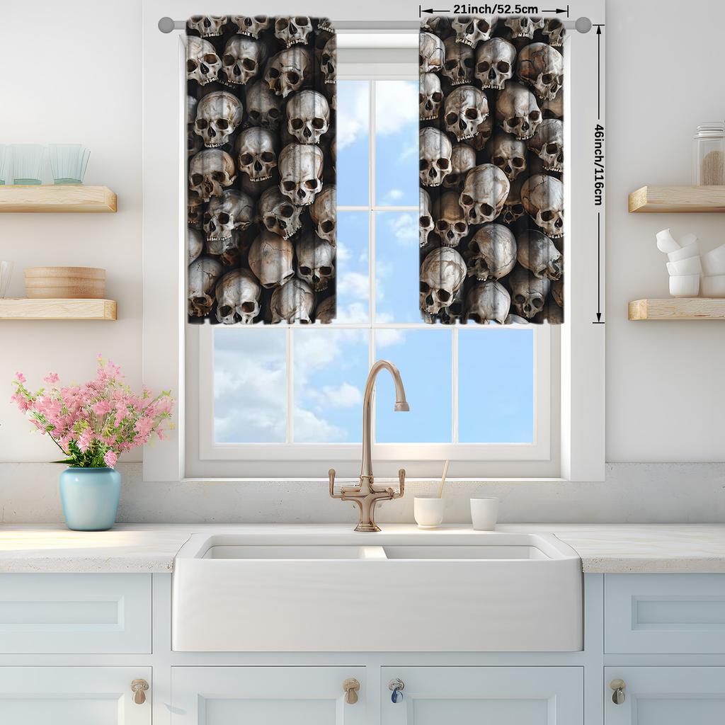 2pcs Art Skull Printed Curtain for Home Decor - Rod Pocket Window Treatment for Bedroom, Office, Kitchen, Living Room, and Study