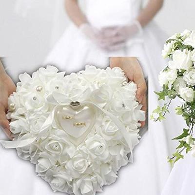 White Ring Pillow PE Foam Rose Heart Shaped Ring Pillow Wedding Ring Box