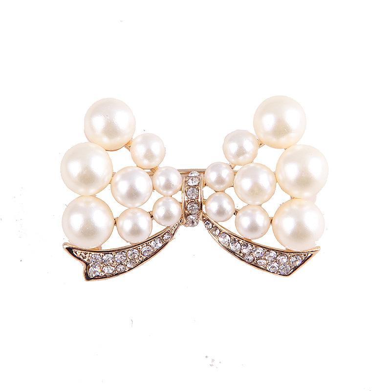 Cute Bow Pearl Brooch Corsage Flower Ornaments Female Wedding Exquisite Ethnic Style Hypoallergenic Affordable Luxury Enamel Brooch Long-Lasting Color