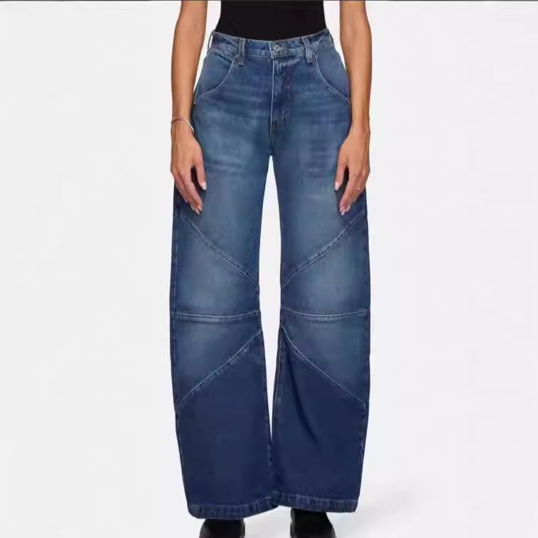 TUME Women's Retro Stitch Washed Casual Denim Pants