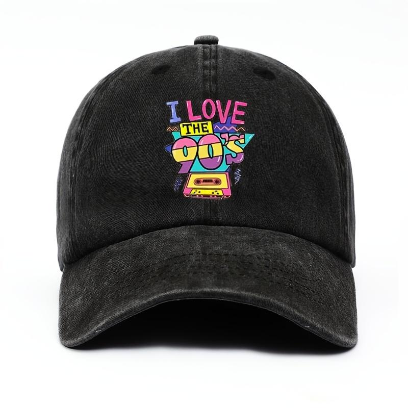 I Love The 90s Cassette Print Baseball Cap Vintage Washed Cotton Adjustable Casual Cap