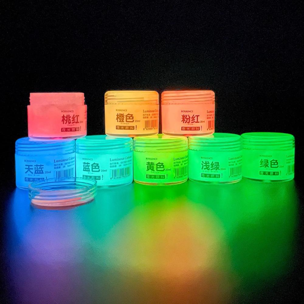 Borrence Glow In The Dark Acrylic Paint Set 20ml 8-Color Hand-Painted Graffiti DIY Fluorescent Pigment Luminous Paint Waterproof