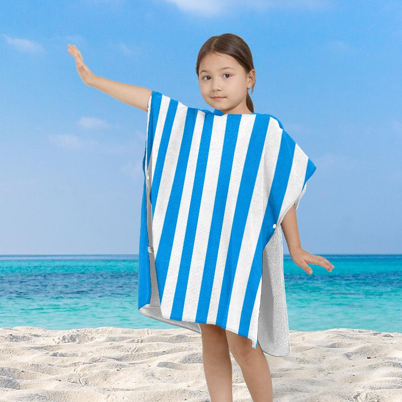 Children's Cloak Bath Towel Cloak Beach Hooded Bath Towel Water Absorption Stripes Digital Printed Beach Bathrobe