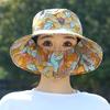 Women's Lightweight Floral Bucket Hat with Detachable Face Cover Breathable Anti-UV for Hiking Camping Vacation