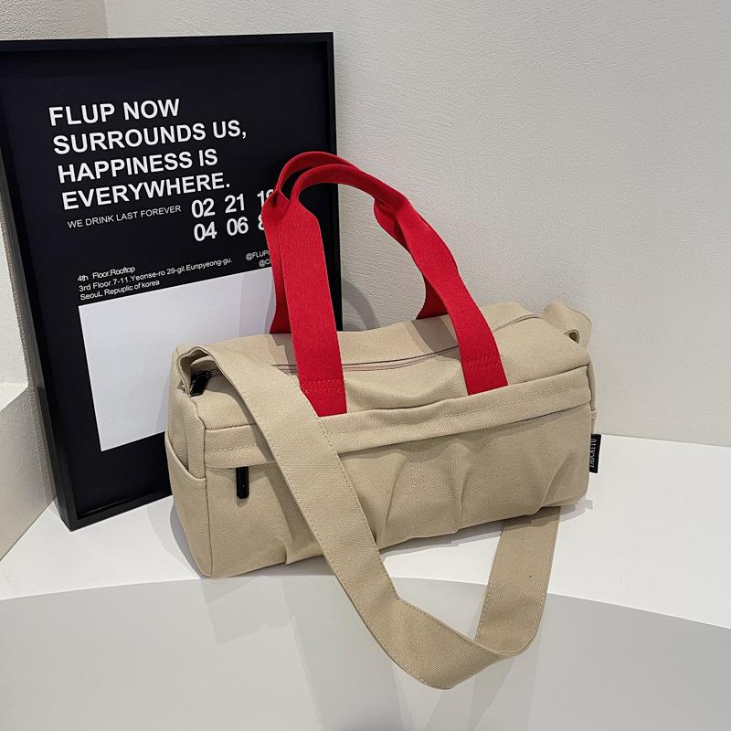 Large-capacity Canvas Messenger Bag Women's 2025 New Poor Simple Contrasting Color Messenger Bag Niche Versatile Shoulder