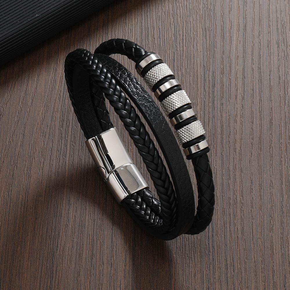 

Multi Layer Braided Leather Bracelet For Men Magnetic Titanium Steel Clasp Durable Wristband Fashion Accessory