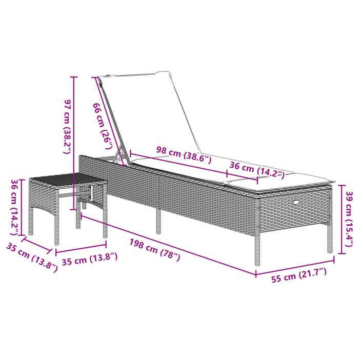 VidaXL Chaise longue avec table et coussin beige résine tressée, transat, lit de repos de jardin, meuble d'extérieur, chaise 4002731