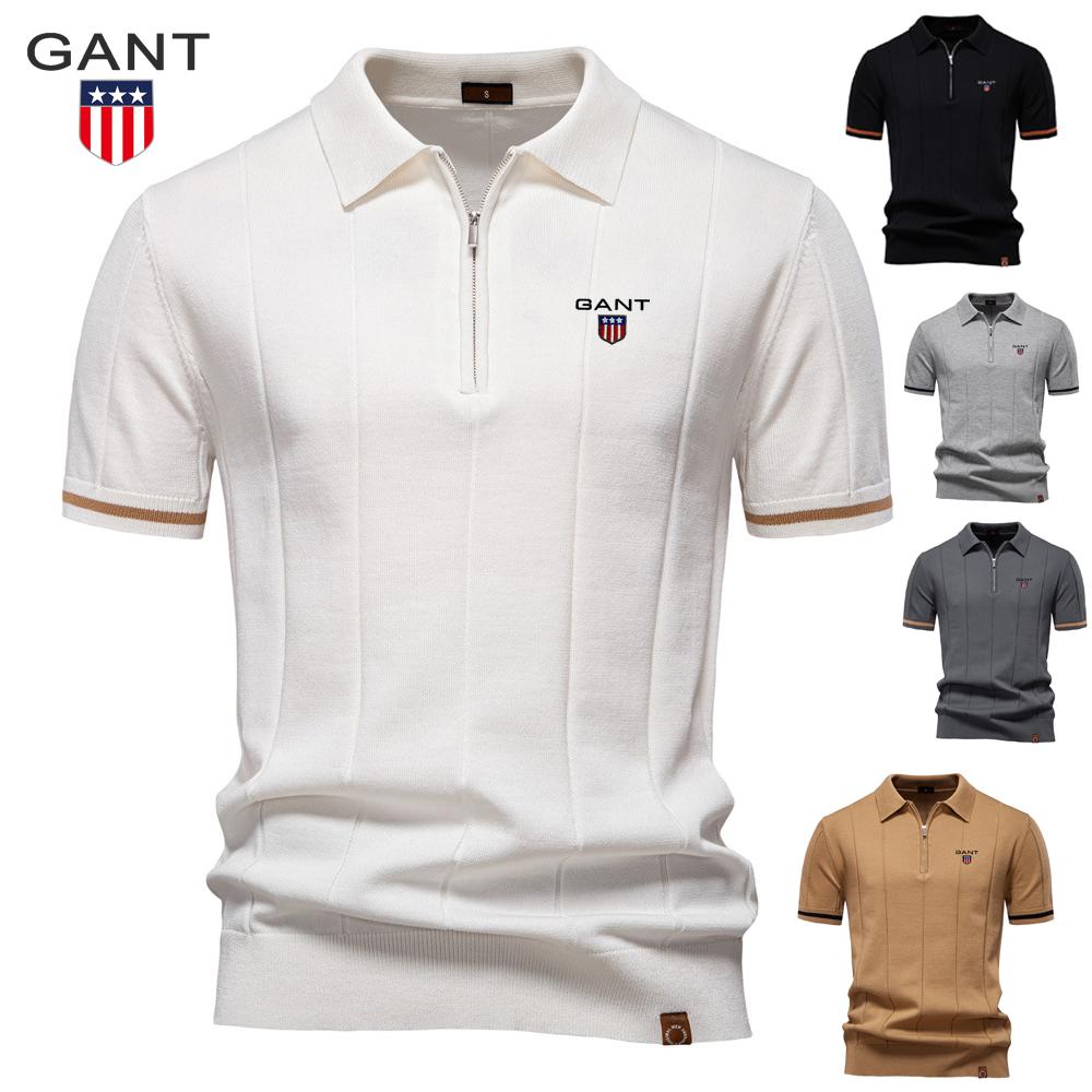 Gant 2025 Spring/Summer Embroidered New Men's Business Casual Woolen Polo Shirt, Flip Collar Knitted Polo Shirt, Short Sleeve