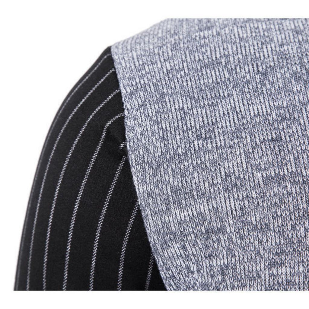 Men's Solid-color Casual V-neck And Square Neck Pullover Knitted Sweater, Men's Fake Two-piece Striped Neck Long-sleeved Sweater