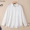 ZANZEA Camicetta casual da donna con colletto rovesciato, tinta unita, ampia, a maniche lunghe