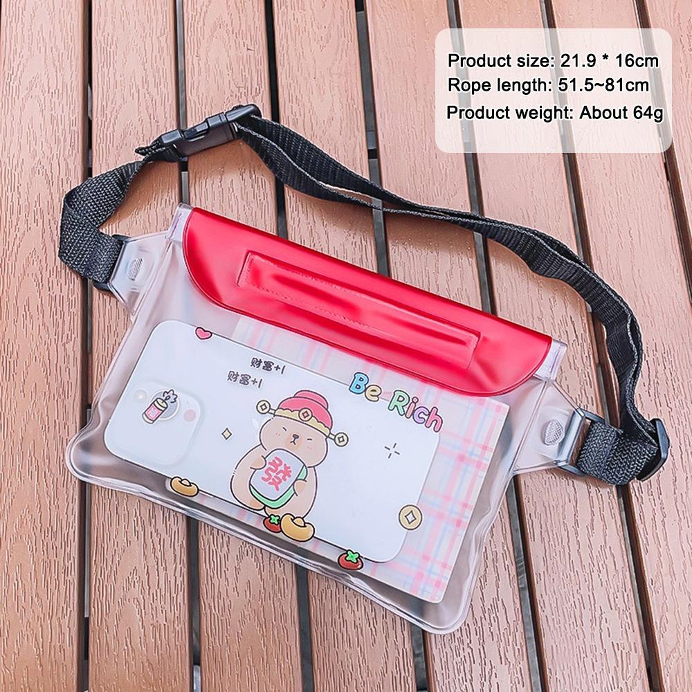 

Cartoon Capibara Swimming Storage Bag Touch Screen Transparent Waist Bags Swimming красный