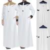 Men's Striped Muslim Long Robe Jumpsuit Tang Suit with Stand-up Collar