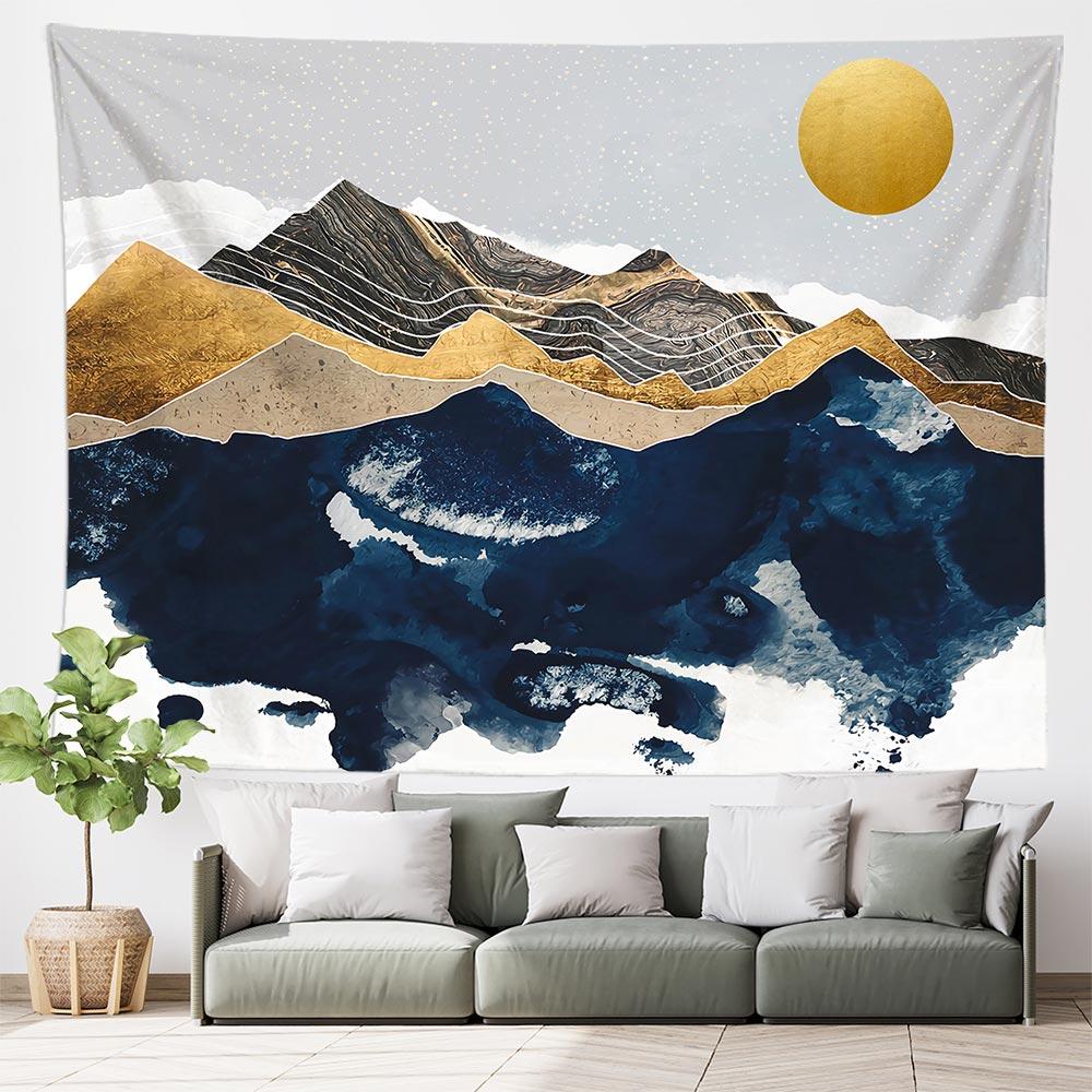 

Эстетический абстрактный окрашенный горный лесной гобелен пейзаж настенный ковер натуральный горный закат гобелен 150X100CM