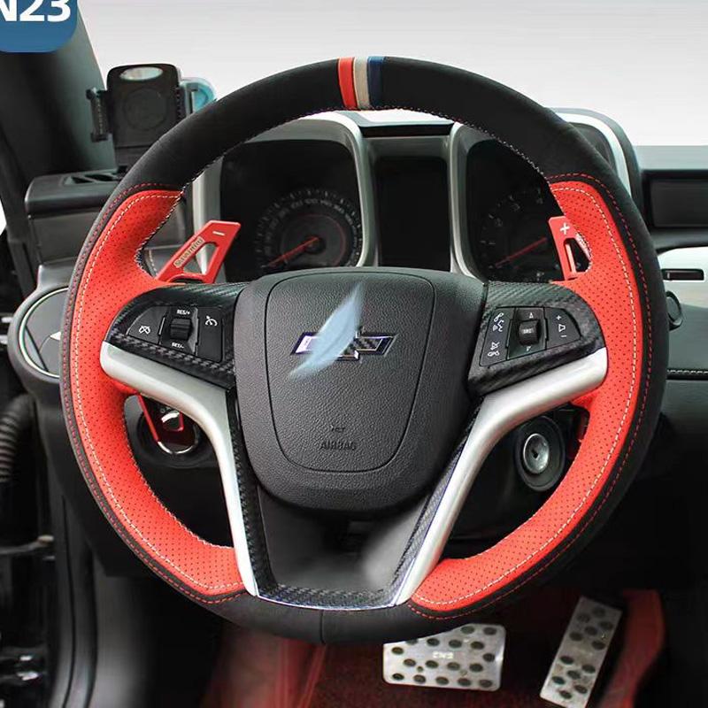 AABHO1 For Chevrolet Camaro 5 Gen 2014 2015 RS Hand Stitched Non-slip Car Steering Wheel Cover DIY Black Napa Leather Car Interior