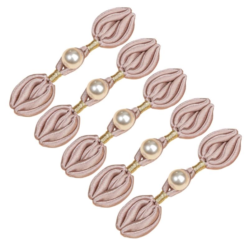 5Pcs Pearls Embellished Cheongsam Knot Button Chinese Knot Button for Traditional Chinese Costume Wedding Dress Cloaks