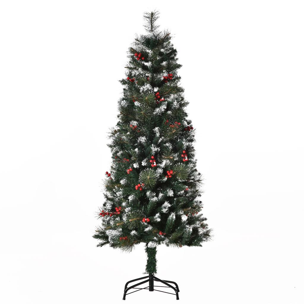 Artificial Christmas Tree with Snow 150cm with 360 Branches 38 Berries Indoor Christmas Decoration Green