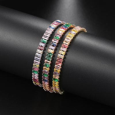 Bracciale Zircone Colorato 2.5 * 5Mm Rettangolare Pieno di Diamanti Bracciale Tennis Gioielli