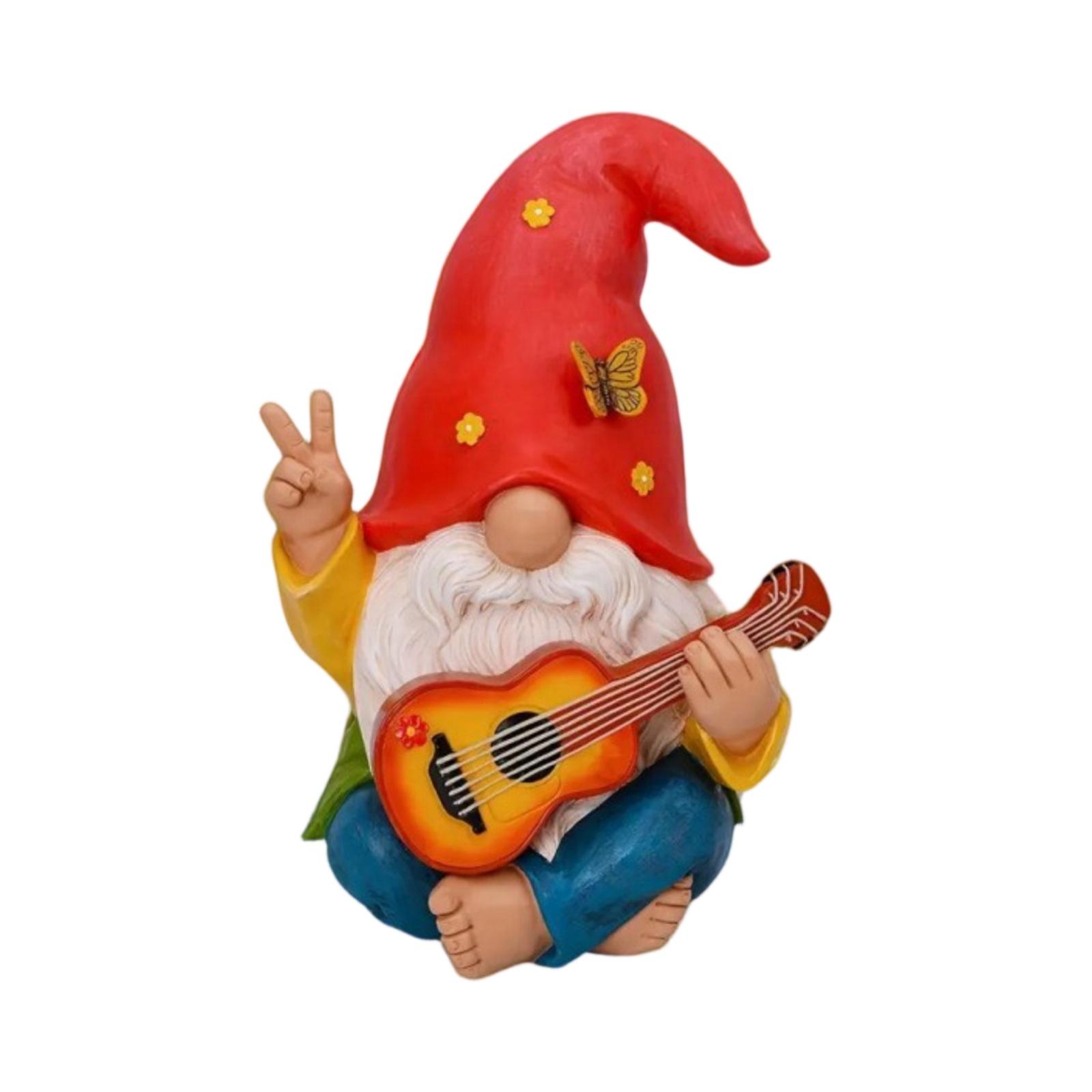 

Resin Garden Gnome Figurine Playing Guitar Sitting Gnome Statue Desktop Decoration for Indoor Outdoor Use Unique Design