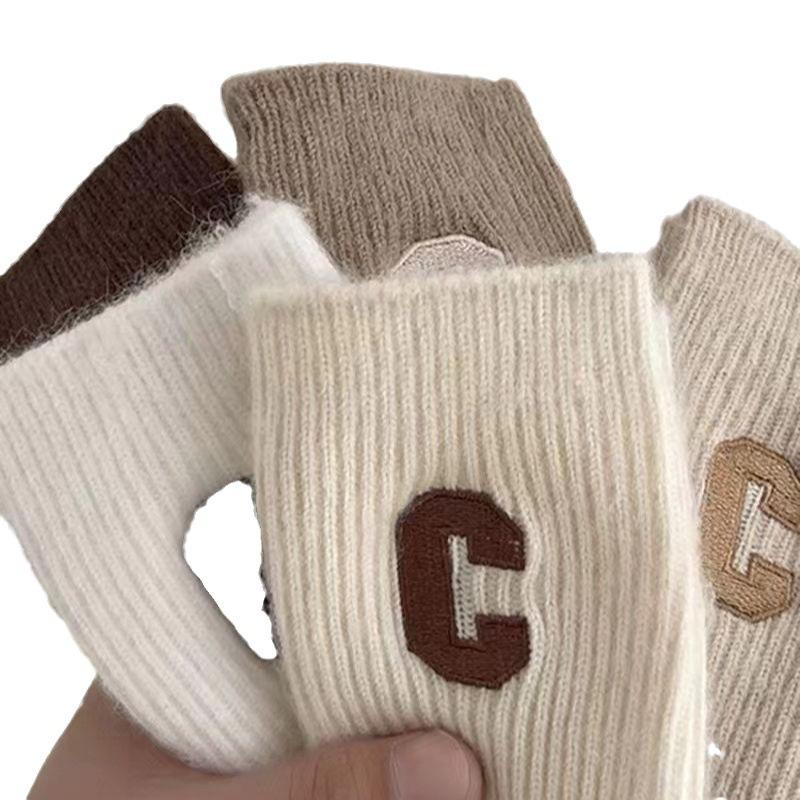 Woolen Socks for Women In Autumn and Winter, Long Thigh-high Socks with Fleece and Thickening for Warmth, Pile Socks, Loose C-shaped Mid-calf Socks
