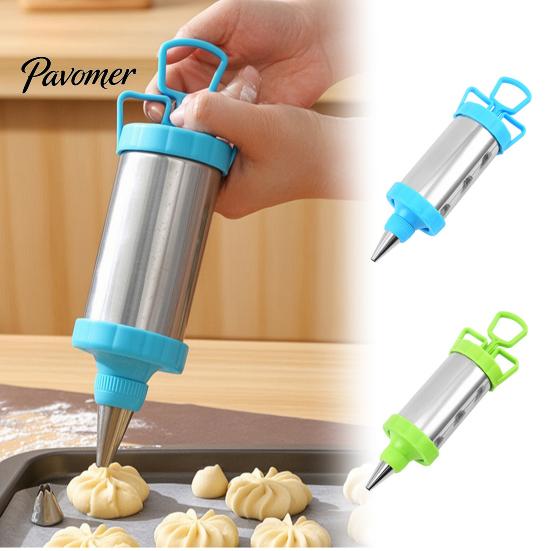 Homemade Biscuit Maker Machine Stainless Steel Cookie Press Decorating Piping Kit, Ergonomic Push Dispenser And Durable Nozzles Design, Handheld Icing