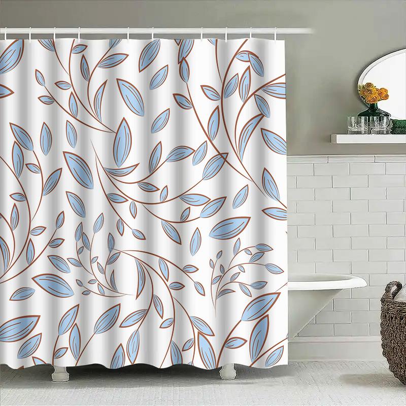 Luxury Bathroom Decorbeautiful Blue Floral Shower Curtain With Rustic Brown Leaf Pattern For Home Interior Design Available In M