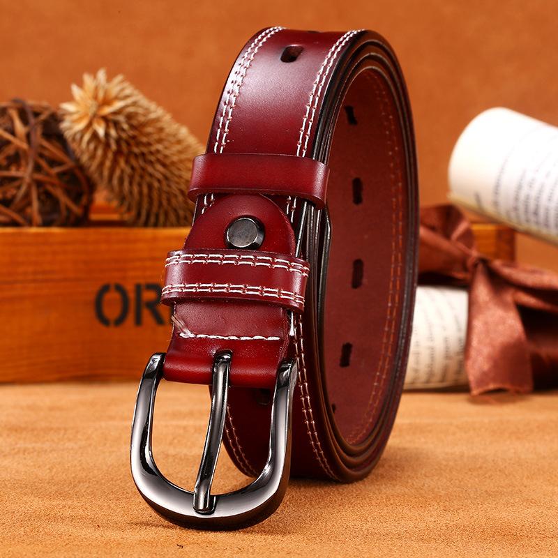 Retro Jeans With Women'S Casual Pin Buckle Cowhide Belt With Body Porous Belt