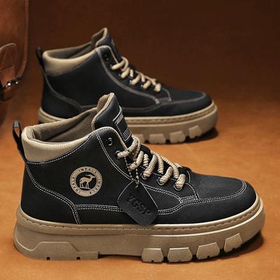 2024 Autumn Shoes for Men Ankle Boots Retro High Tops Leather Casual Shoes Street Cool Outdoor Thick-soled Boots