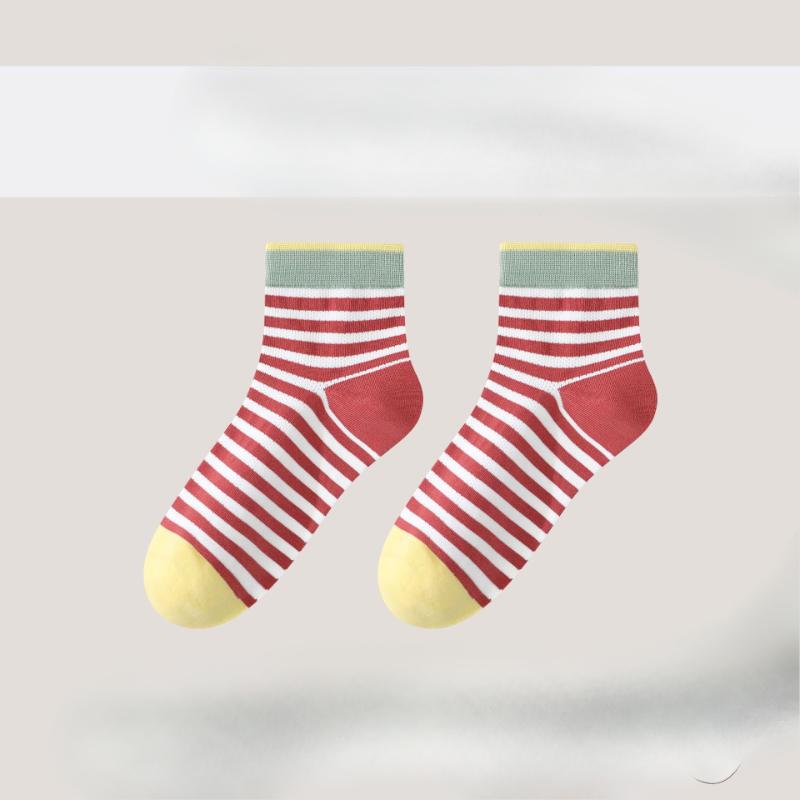 

Носки женские: Носки до середины икры из чистого хлопка в полоску с цветными блоками, дышащие, антибактериальные и дезодорирующие спортивные и повседневные носки 1 pair арбуз красный