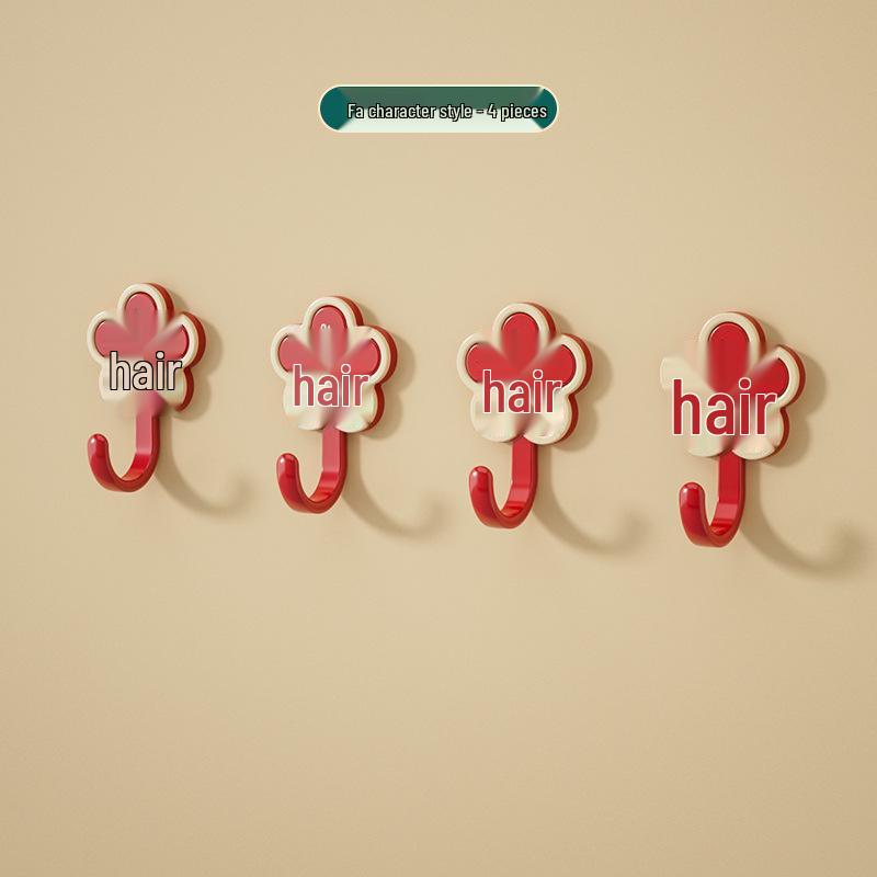Red Festive New Year Wealth & Prosperity Adhesive Door Hook for Housewarming, No-Drill Installation