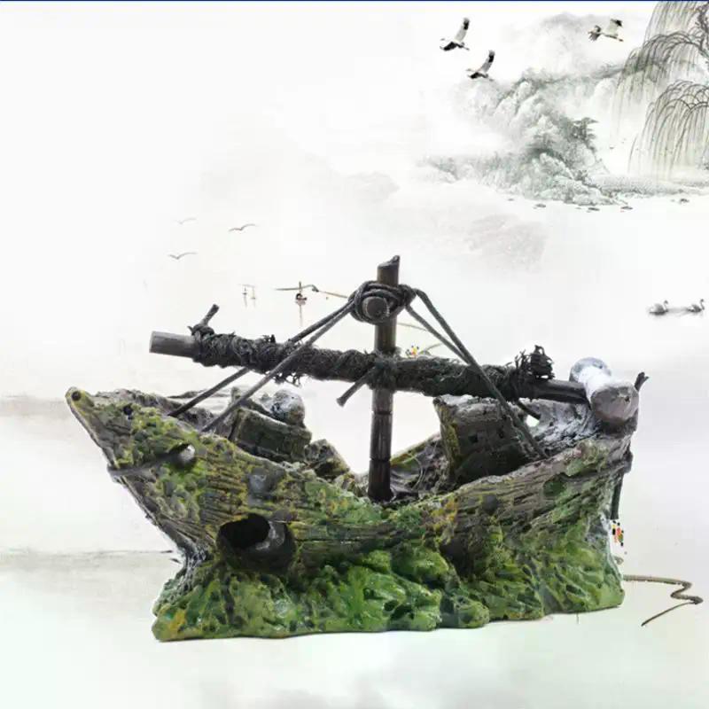 Fish Tank Shipwreck Pirate Ship Ornament Simulation Underwater World Fish Tank Landscape Ornament Resin Decoration