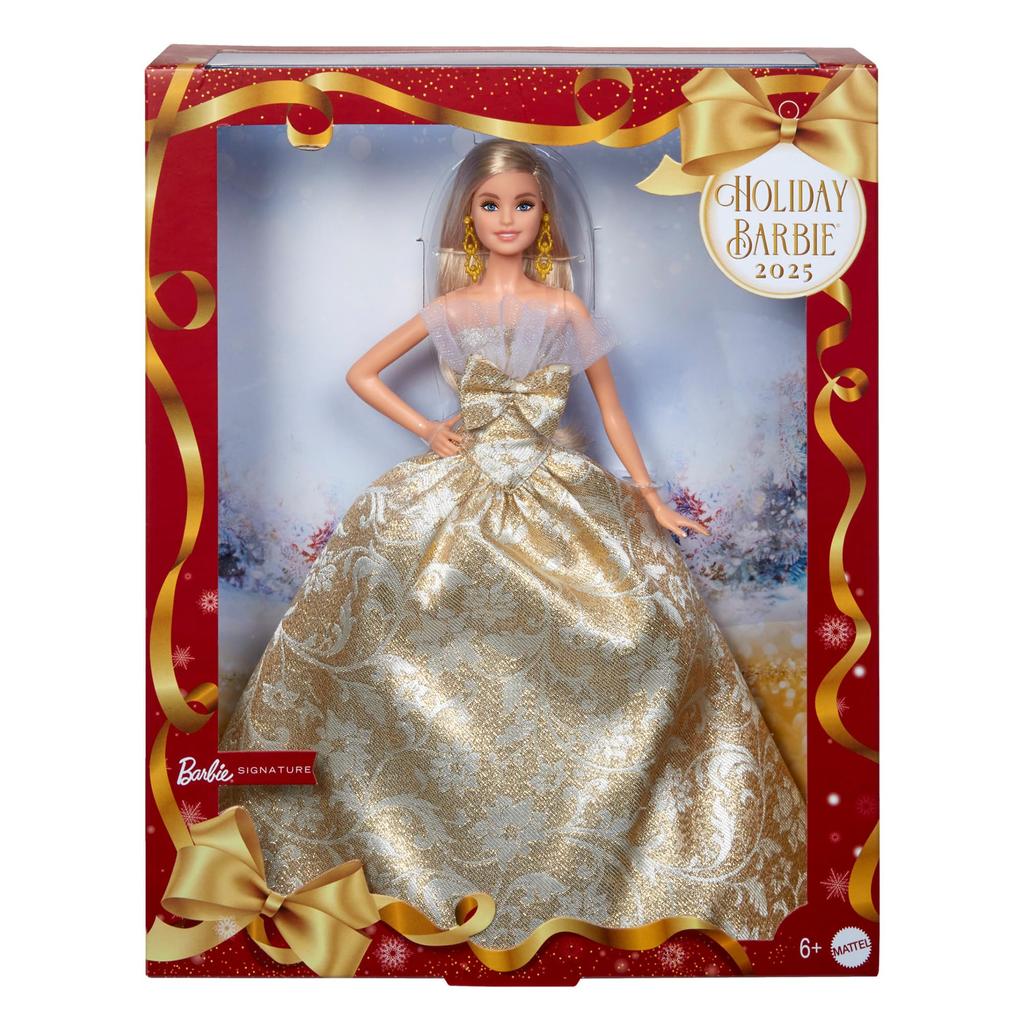 Barbie Holiday Barbie Blonde Signature Black Doll House for Pretend Ages 6 and Gold Dress-Up Play, Up, (JBH95)